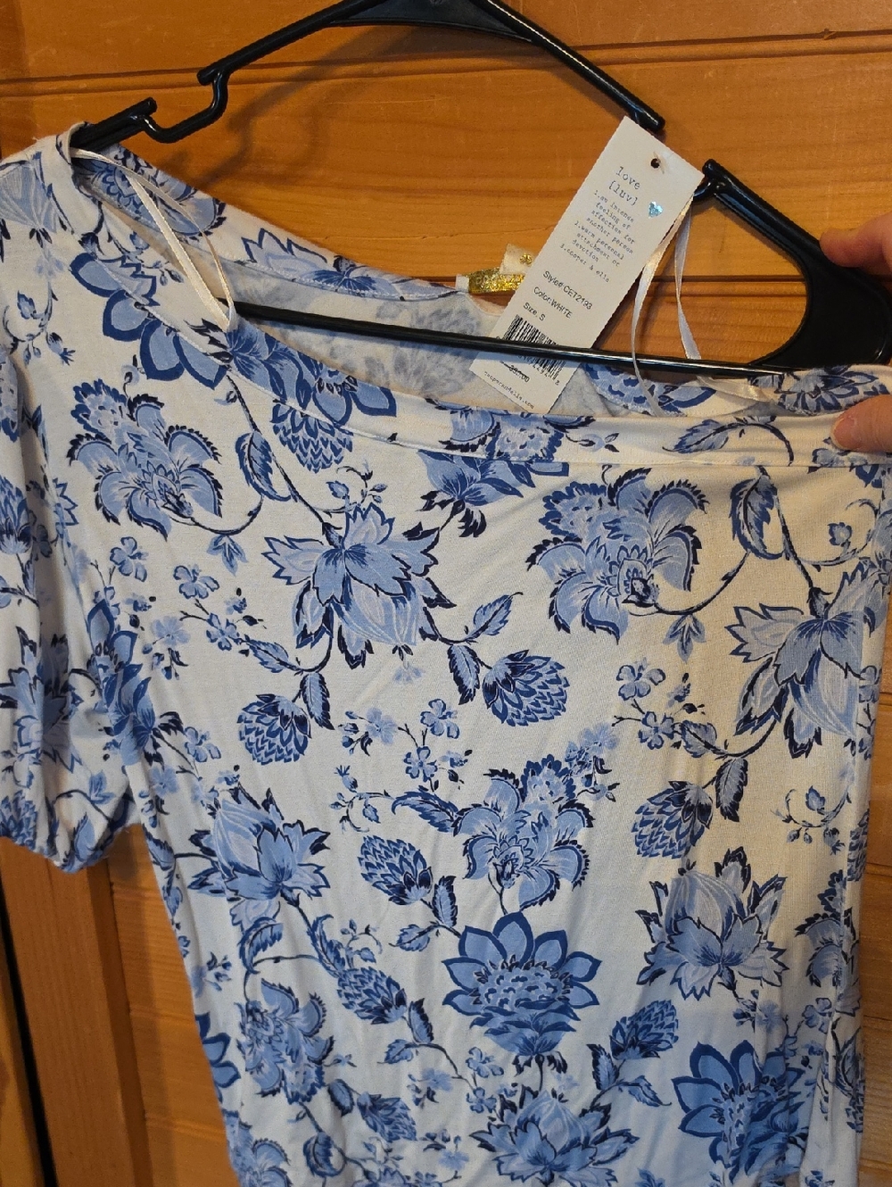 Blue Floral Scoop Neck Tee